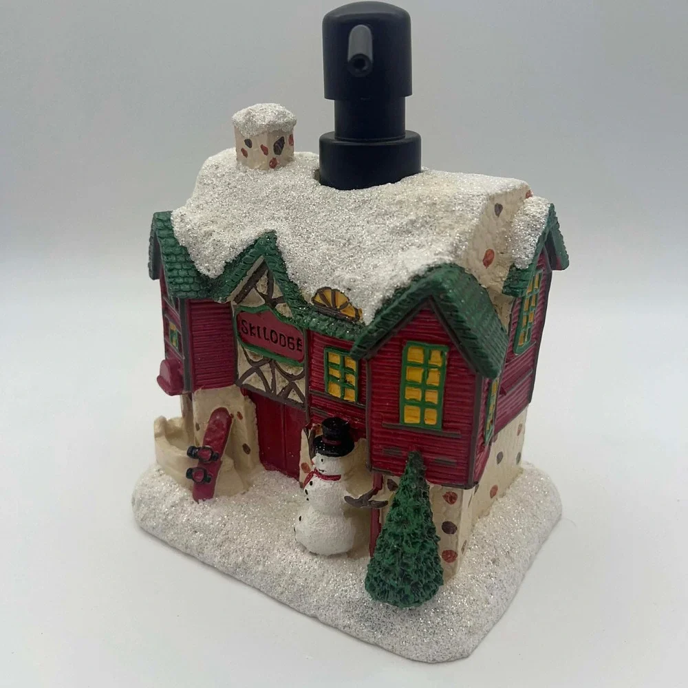 Christmas‎ Ski Lodge Soap Dispenser Snowman Tree Winter Holiday Decor